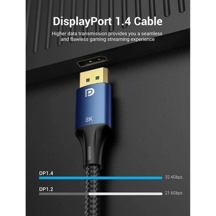 Vention Cable DisplayPort 1.4 UltraHD 8K Algodón Trenzado 1.5m Azul