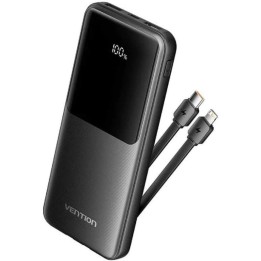 Powerbank Vention FHOB0 10000mAh 22.5W Negra Cable USB-C y Lightning
