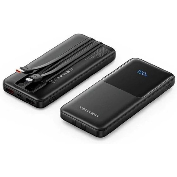 Powerbank Vention FHOB0 10000mAh 22.5W Negra Cable USB-C y Lightning