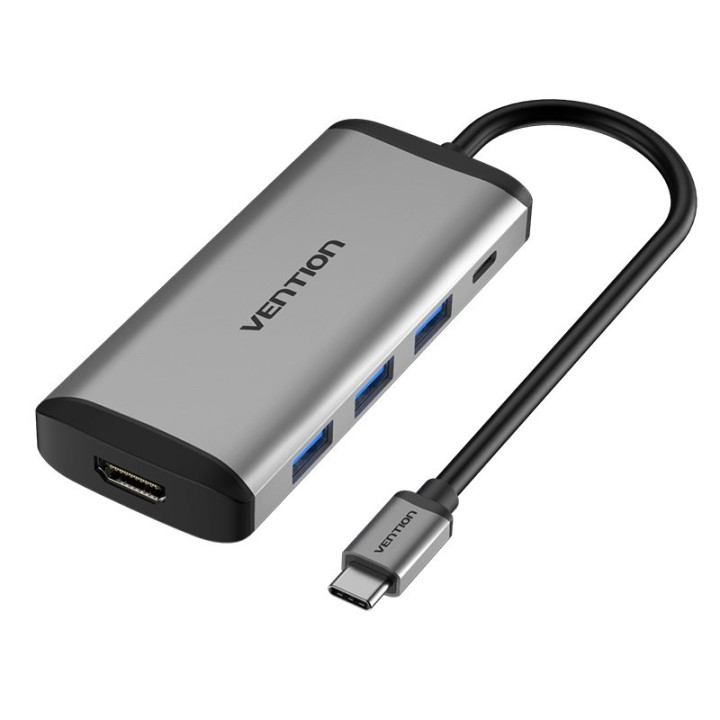 Hub USB-C Vention CNBHB HDMI 4K 3xUSB 3.0 PD 100W 5Gbps Gris Aluminio