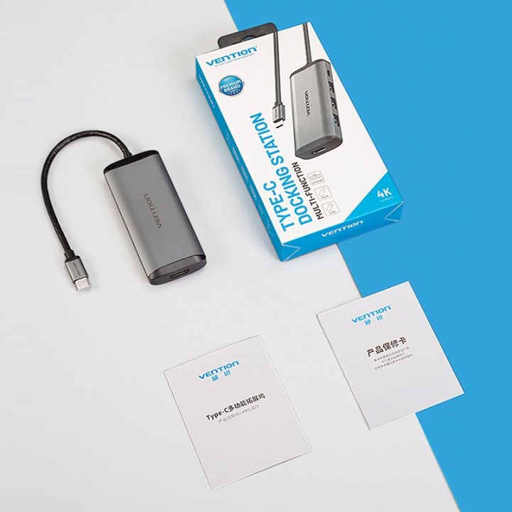 Hub USB-C Vention CNBHB HDMI 4K 3xUSB 3.0 PD 100W 5Gbps Gris Aluminio