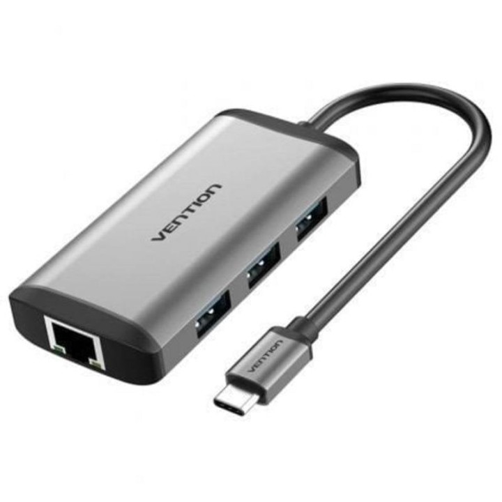 Docking Vention CNCHB USB-C HDMI 4K 3xUSB 1xUSB-C PD RJ45 Gris