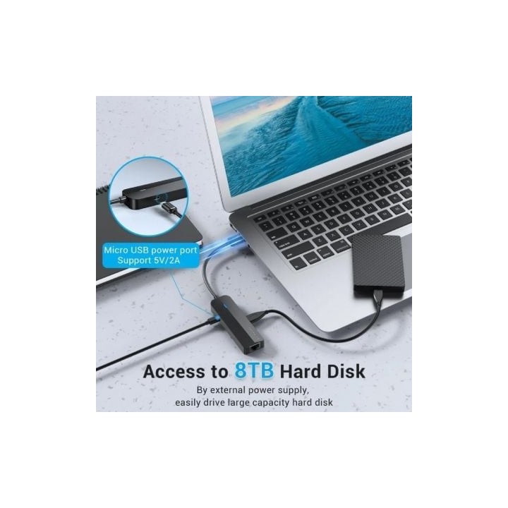 Docking Vention CHPBB 3xUSB 2.0/Micro USB PD/RJ45/Negro/ABS