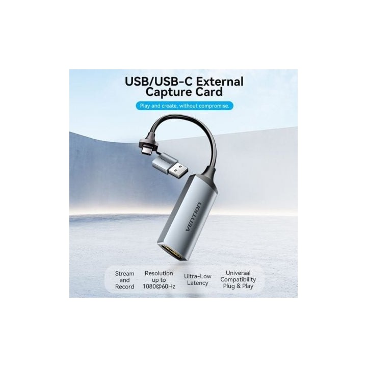 Conversor HDMI Vention ACWHA 4K@60Hz HDMI Hembra a USB-C/USB-A 480Mbps 10cm Gris