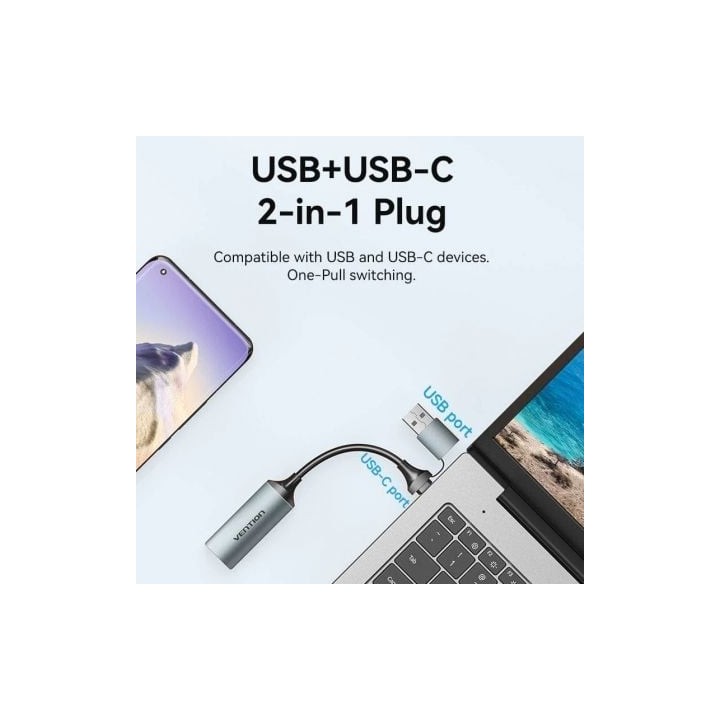 Conversor HDMI Vention ACWHA 4K@60Hz HDMI Hembra a USB-C/USB-A 480Mbps 10cm Gris