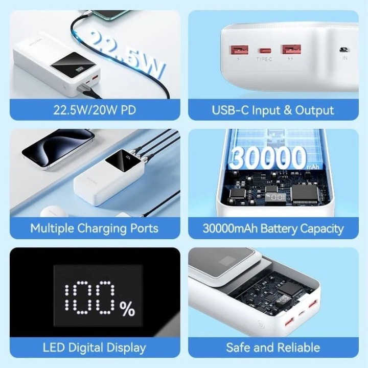 Vention FHMB0 PowerBank 30000mAh 22.5W LED Display Negro