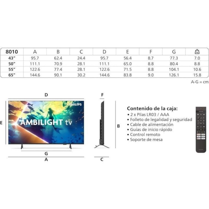 TV Philips LED Ambilight 55PUS8010 55" 4K UHD Titan OS Dolby Atmos Alexa