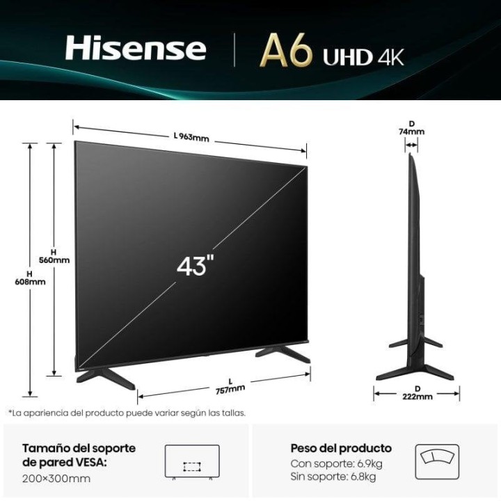 Hisense LED 43" 43A6Q UltraHD 4K Dolby Audio VIDAA