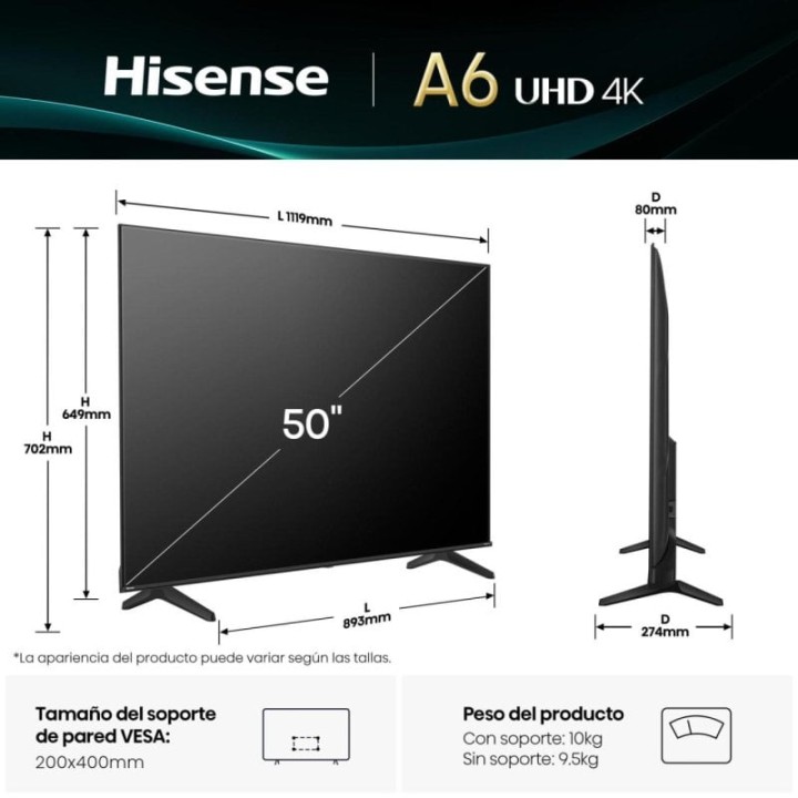 Hisense LED 50" 50A6Q UltraHD 4K Dolby Audio VIDAA