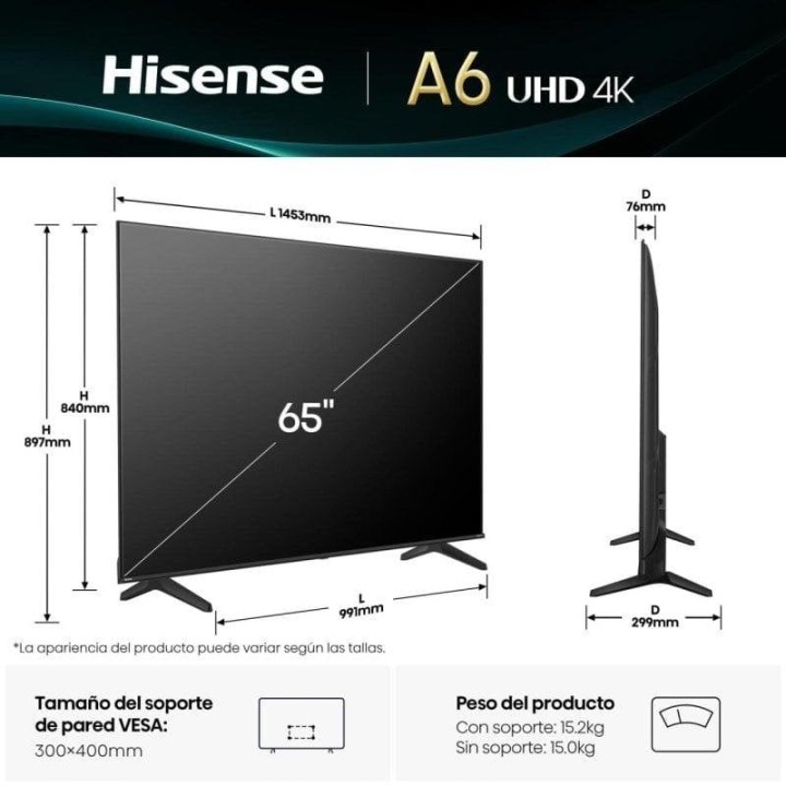 Hisense Direct-LED 65A6Q 65″ 4K Dolby Vision HDR10+ Game Mode Plus Alexa VIDAA