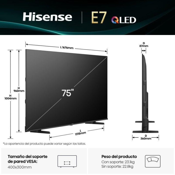 Hisense QLED 75E7Q 75″ 4K Dolby Vision, Dolby Atmos, HDMI 2.1, VRR, Alexa