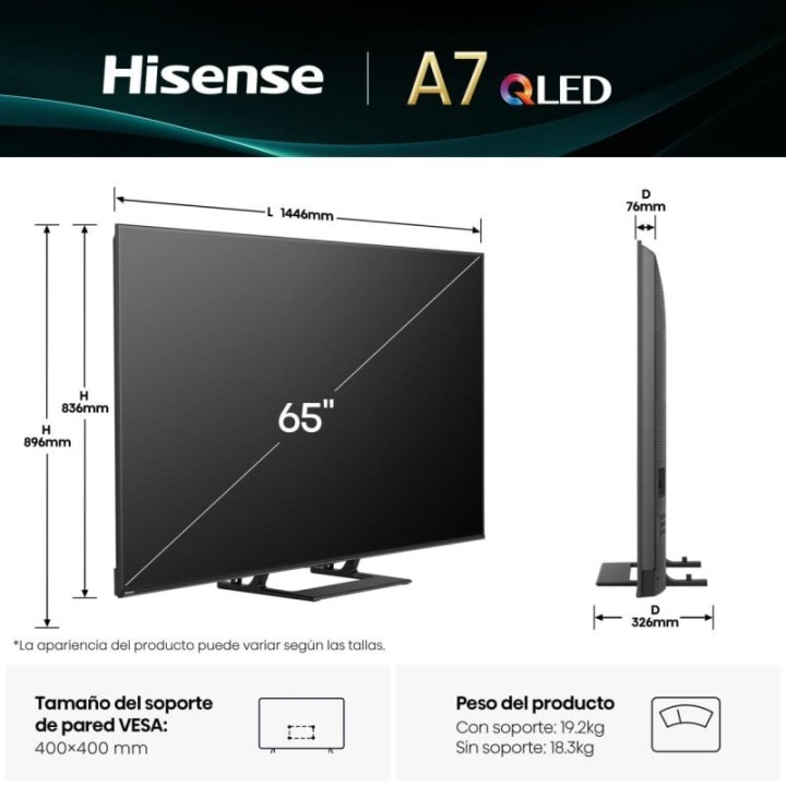 Hisense QLED 65A7Q 65″ 4K Bluetooth HDMI 2.1 Subwoofer Alexa VIDAA Voice Dolby Vision Atmos