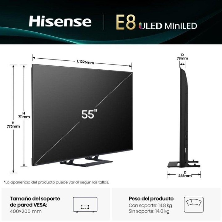 Hisense Mini LED 55E8Q 55″ 4K QLED 144Hz Dolby Vision Atmos Full Array Gaming PRO