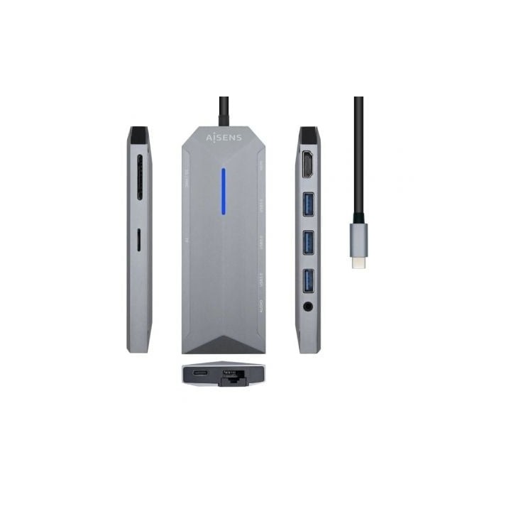 Dock USB-C AISENS ASUC-9P001-GR HDMI 4K/3xUSB 3.0/RJ45 Audio Lector SD Gris