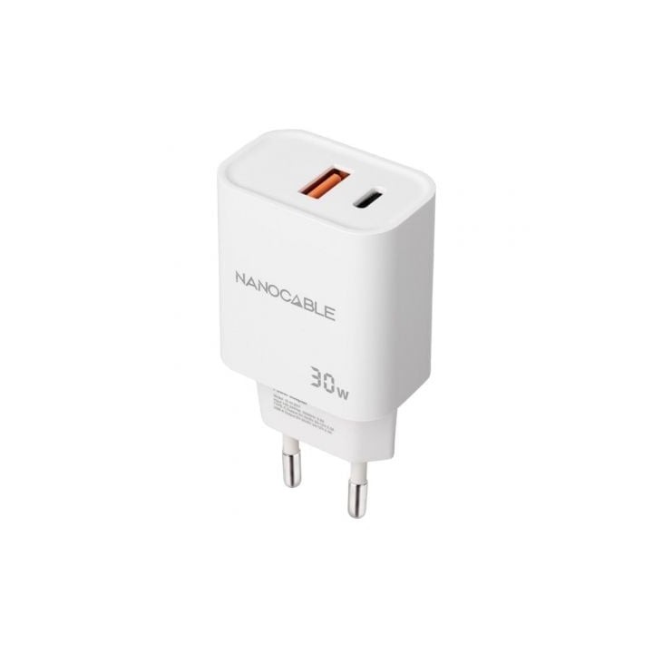 Cargador de pared Nanocable 10.10.2011 30W USB-C PD/USB-A QC compacto blanco