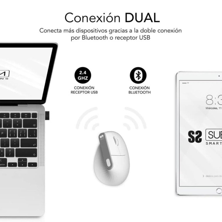 Ratón SUBBLIM inalámbrico 4000 DPI vertical ergonómico Bluetooth dual