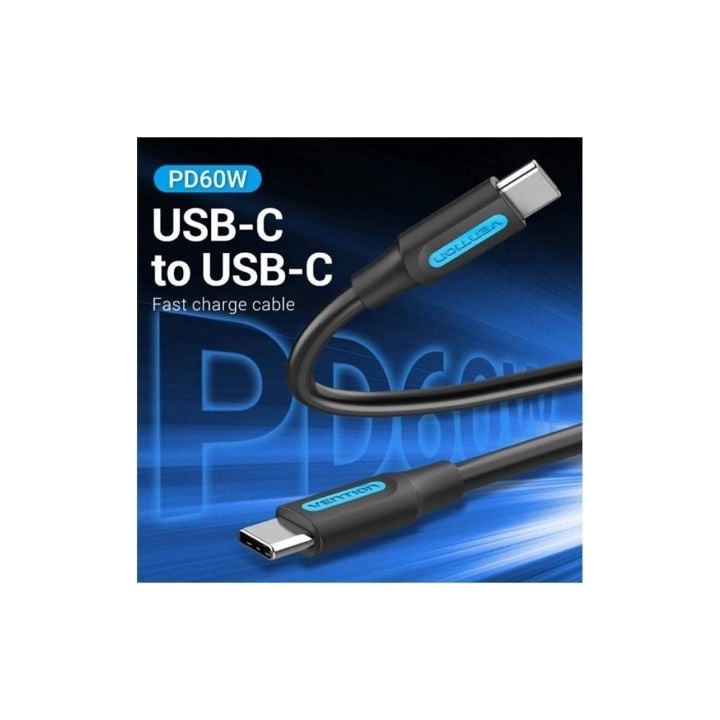 Cable USB-C Vention COSBD 60W/480Mbps 0.5m Negro PVC TPE