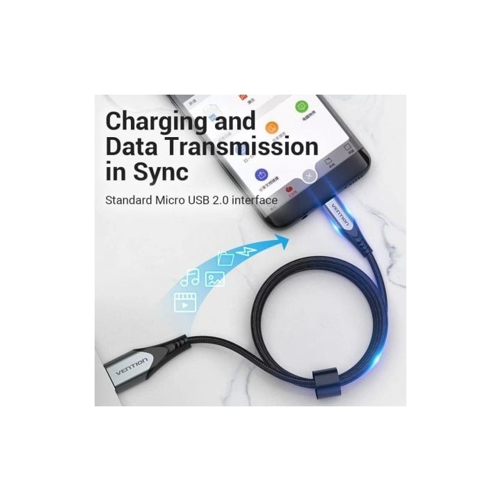 Vention COCHH Cable USB MicroUSB Reversible 3A 480Mbps 2m Gris Nailon