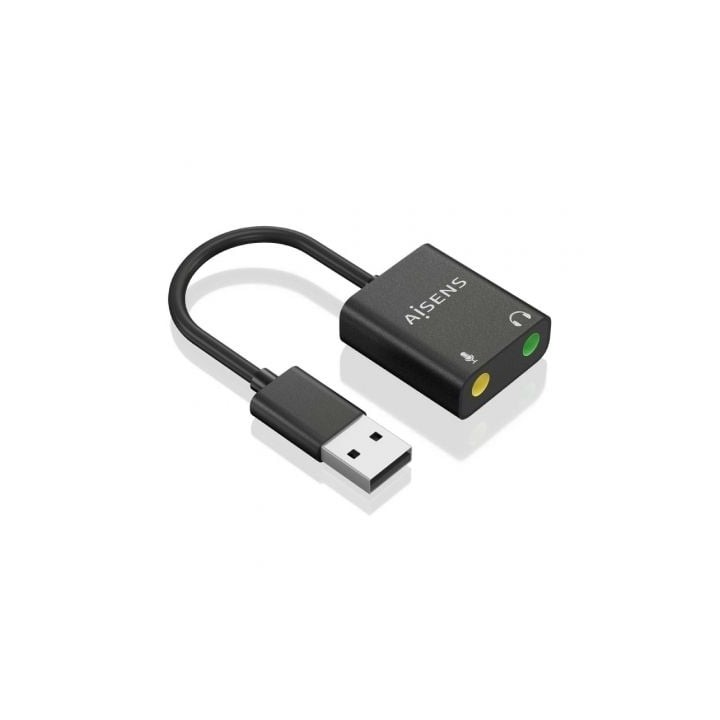 Tarjeta de Sonido AISENS A106-0769 USB-A Conversor a 2xJack 3.5mm 24bit 100dB Negra