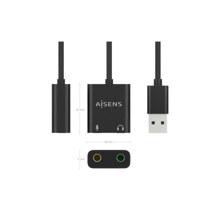 Tarjeta de Sonido AISENS A106-0769 USB-A Conversor a 2xJack 3.5mm 24bit 100dB Negra
