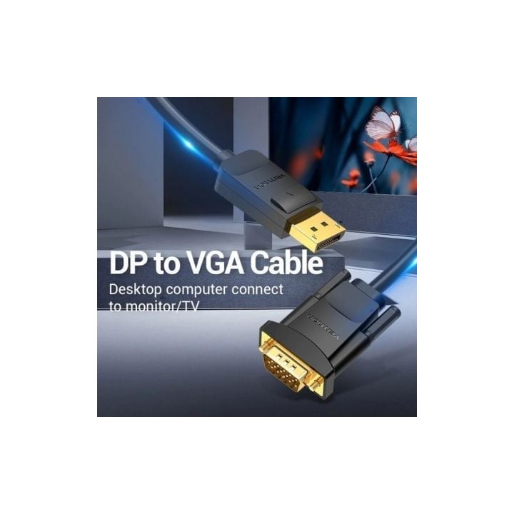 Cable Conversor Vention HBLBG DP a VGA 1.5m Doble Blindaje 1080p Negro