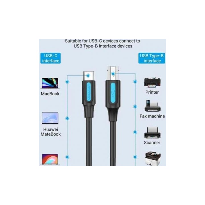 Cable VENTION CQUBG USB 2.0 1.5m Tipo-C a Tipo-B Macho 480Mbps Negro