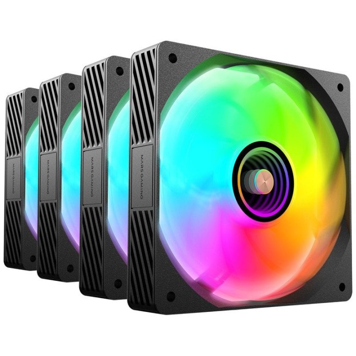 Mars Gaming MF-SI4KIT Kit 4x Ventiladores ARGB 120mm FDB Mando a Distancia y Hub Negro