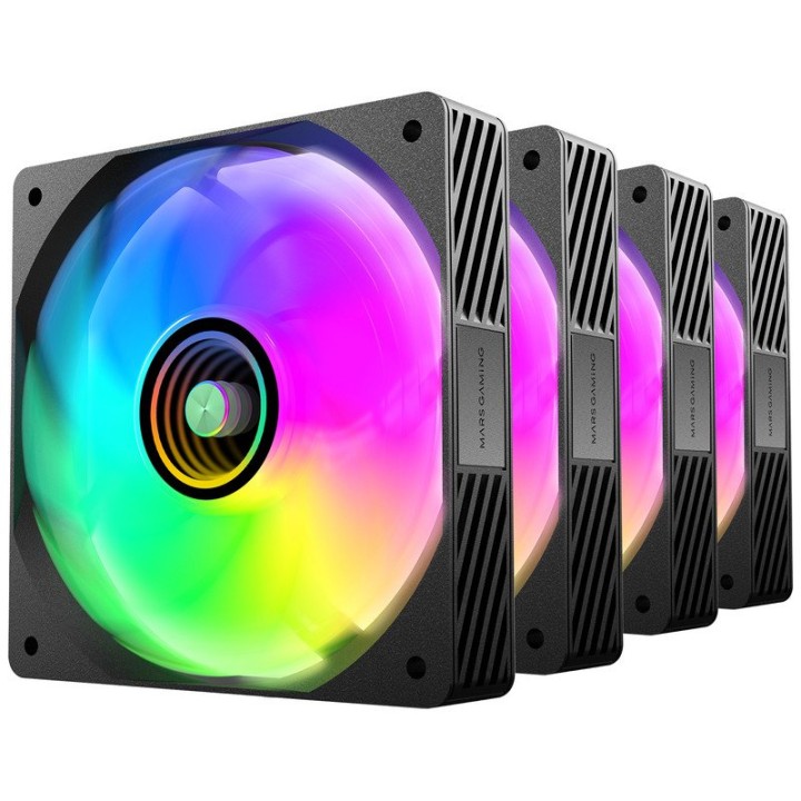 Mars Gaming MF-SI4KIT Kit 4x Ventiladores ARGB 120mm FDB Mando a Distancia y Hub Negro