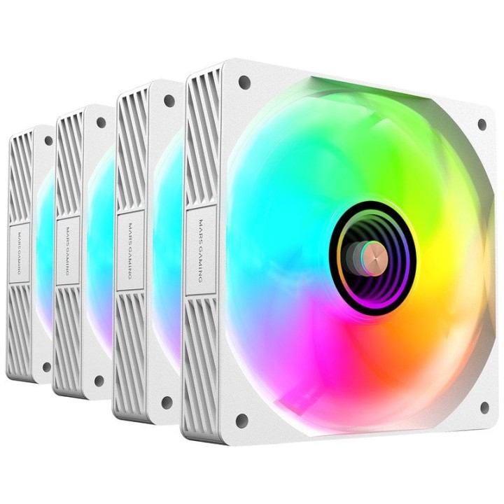 Mars Gaming MF-SI4KIT Kit 4x Ventiladores ARGB 120mm FDB Mando a Distancia y Hub Blanco