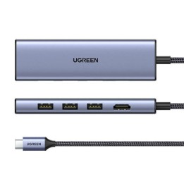 Hub Ugreen CM511 20956A USB-C HDMI 4K 3x USB-A 3.0 Lector SD/TF Plata