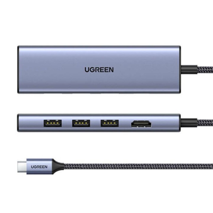 Hub Ugreen CM511 20956A USB-C HDMI 4K 3x USB-A 3.0 Lector SD/TF Plata