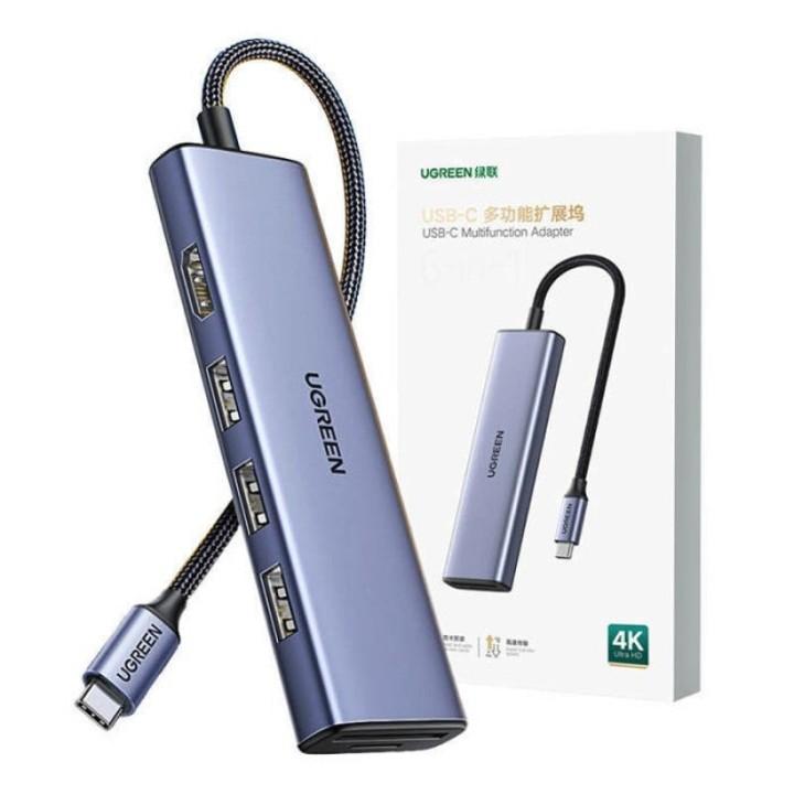 Hub Ugreen CM511 20956A USB-C HDMI 4K 3x USB-A 3.0 Lector SD/TF Plata