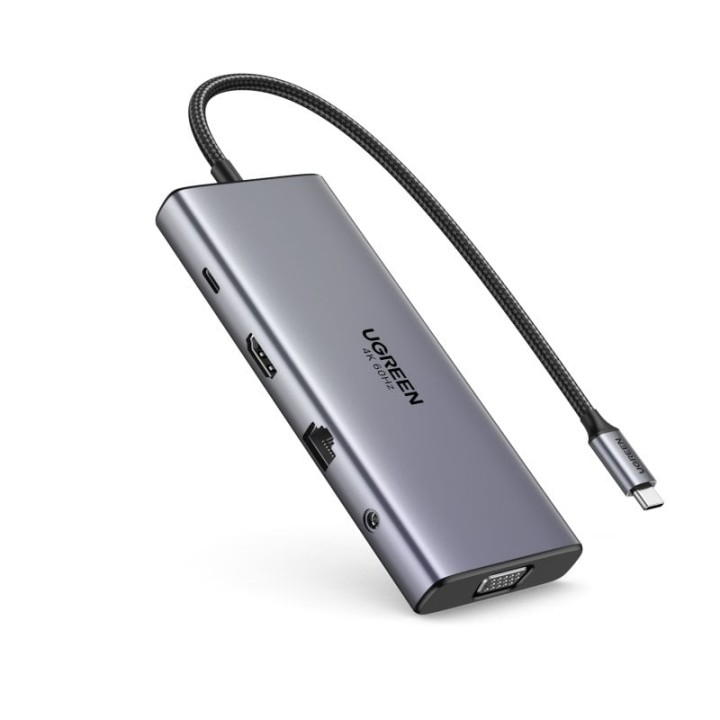 Hub Ugreen 11-en-1 USB-C 3xUSB-C 2xUSB-A HDMI VGA RJ45 SD TF 3.5mm Grey