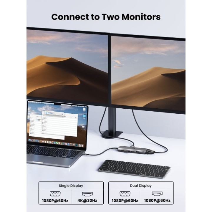 Hub Ugreen 11-en-1 USB-C 3xUSB-C 2xUSB-A HDMI VGA RJ45 SD TF 3.5mm Grey