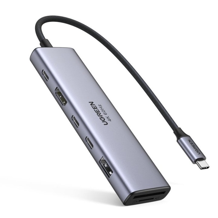 Hub USB-C Ugreen Revodok 7 en 1 HDMI 4K60Hz 2xUSB-C3.2 USB-A3.2 SD/TF PD100W Gris