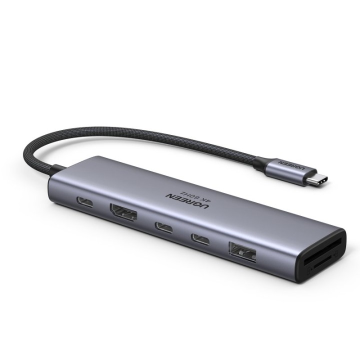 Hub USB-C Ugreen Revodok 7 en 1 HDMI 4K60Hz 2xUSB-C3.2 USB-A3.2 SD/TF PD100W Gris