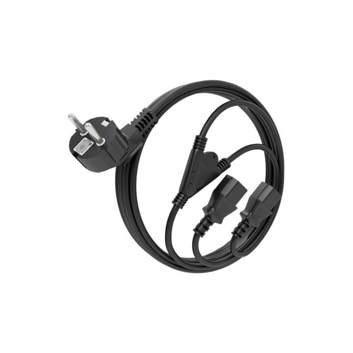 Cable CPU AISENS A132-0865 3m Schuko a 2xC13 H05-VV-F 0,75mm² Negro