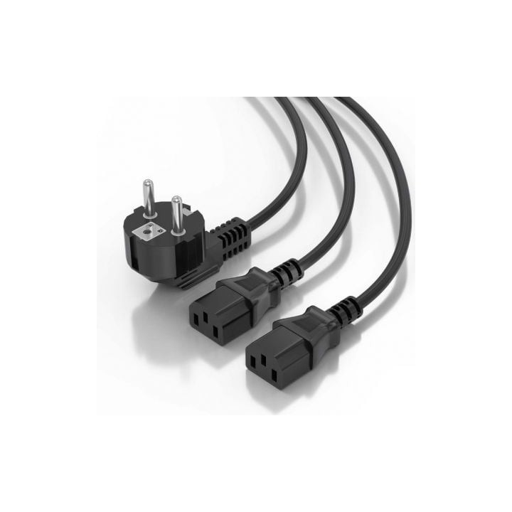 Cable CPU AISENS A132-0865 3m Schuko a 2xC13 H05-VV-F 0,75mm² Negro
