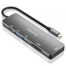 Docking station AISENS ASUC-6P016-GR HDMI 4K/2xUSB-A/SD-microSD/USB-C PD 100W/Aluminio