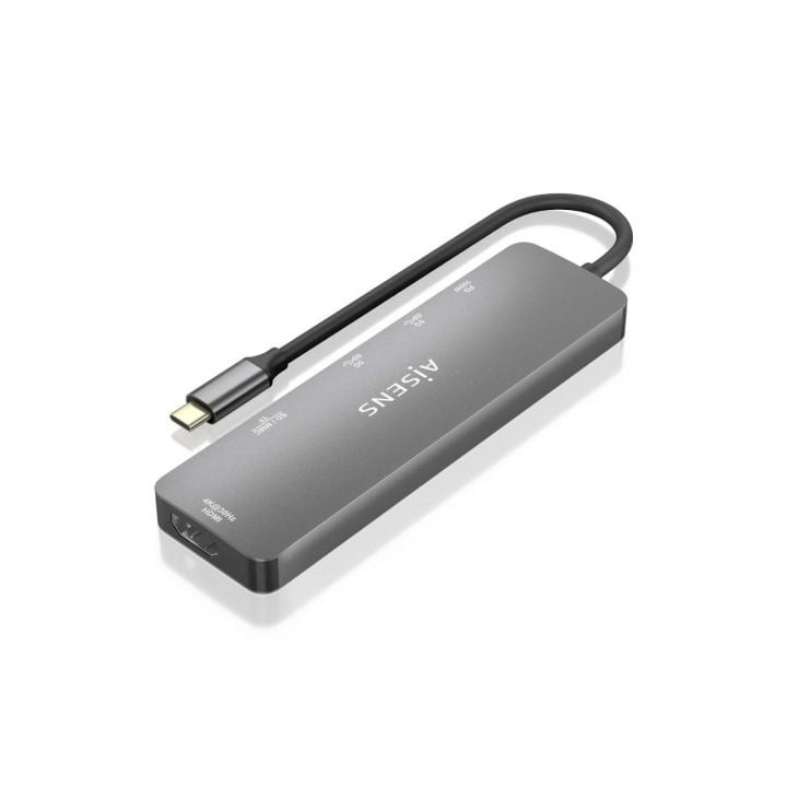 Docking station AISENS ASUC-6P016-GR HDMI 4K/2xUSB-A/SD-microSD/USB-C PD 100W/Aluminio