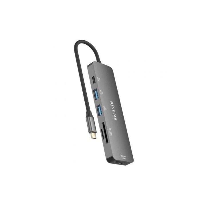 Docking station AISENS ASUC-6P016-GR HDMI 4K/2xUSB-A/SD-microSD/USB-C PD 100W/Aluminio