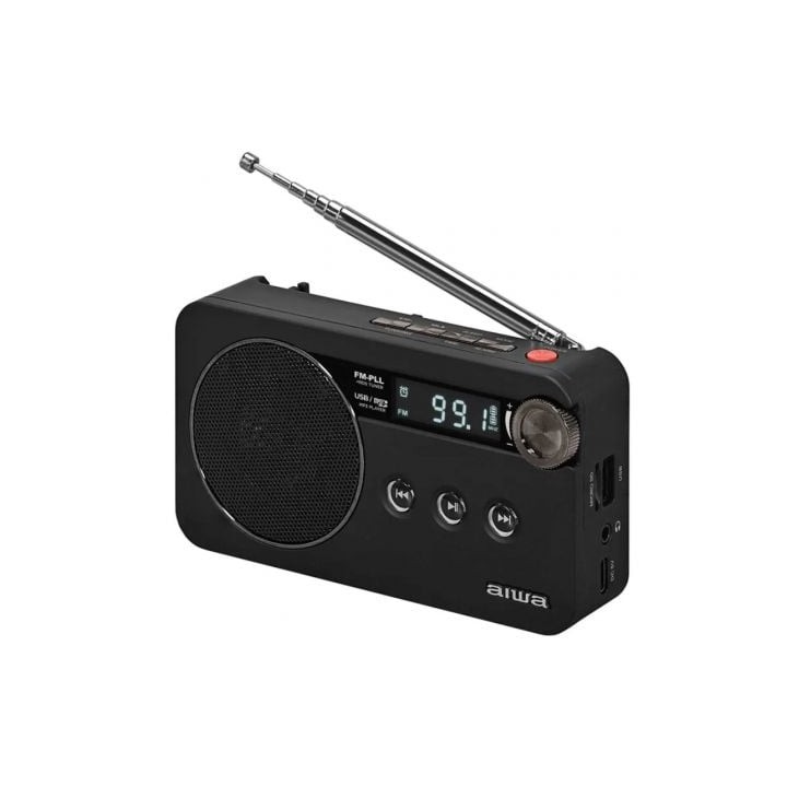 Radio portátil Aiwa RS-77PLLBK FM-PLL Batería recargable USB-C MP3 Micro-SD 64GB LED