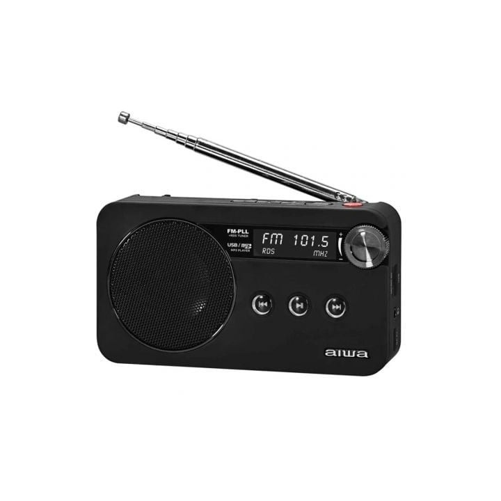 Radio portátil Aiwa RS-77PLLBK FM-PLL Batería recargable USB-C MP3 Micro-SD 64GB LED