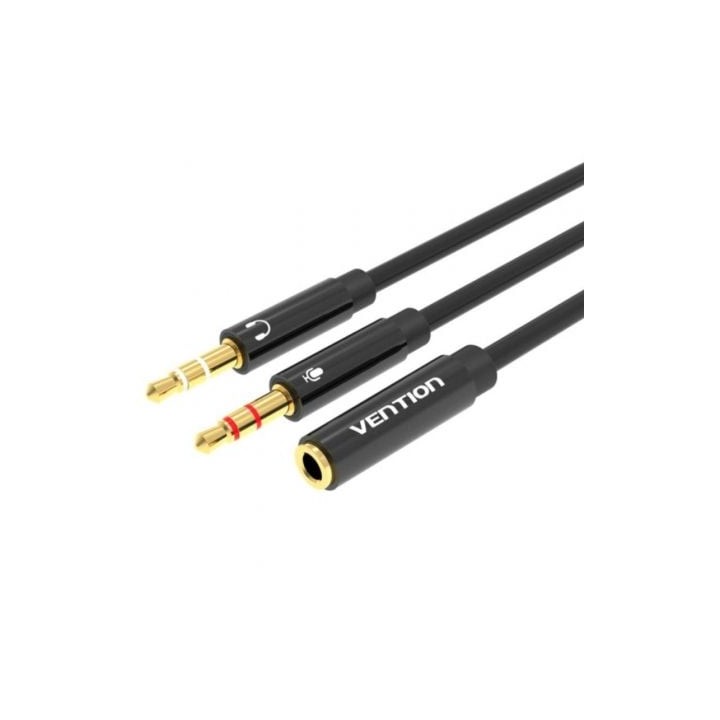 Cable Estéreo Vention BBTBY Jack 3.5mm 2x Macho a Hembra, 30cm, Trenzado Algodón, Negro