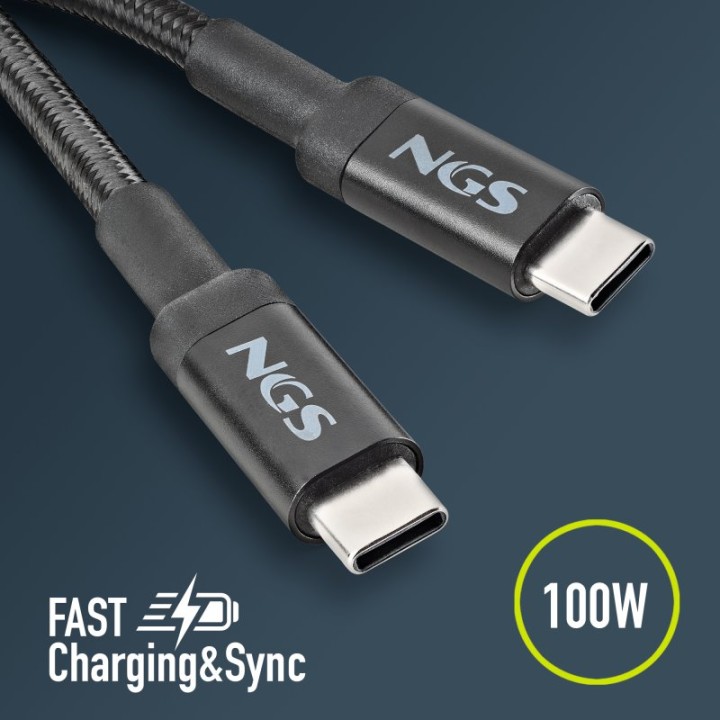 Cable NGS KNOT 65W-3 USB-C 3m Negro Carga Rápida 65W USB 2.0 Ultra Resistente