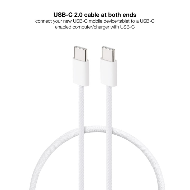 Cable USB-C Nanocable 10.01.6001-CO 60W 3A 1m Blanco Carga Rápida Algodón