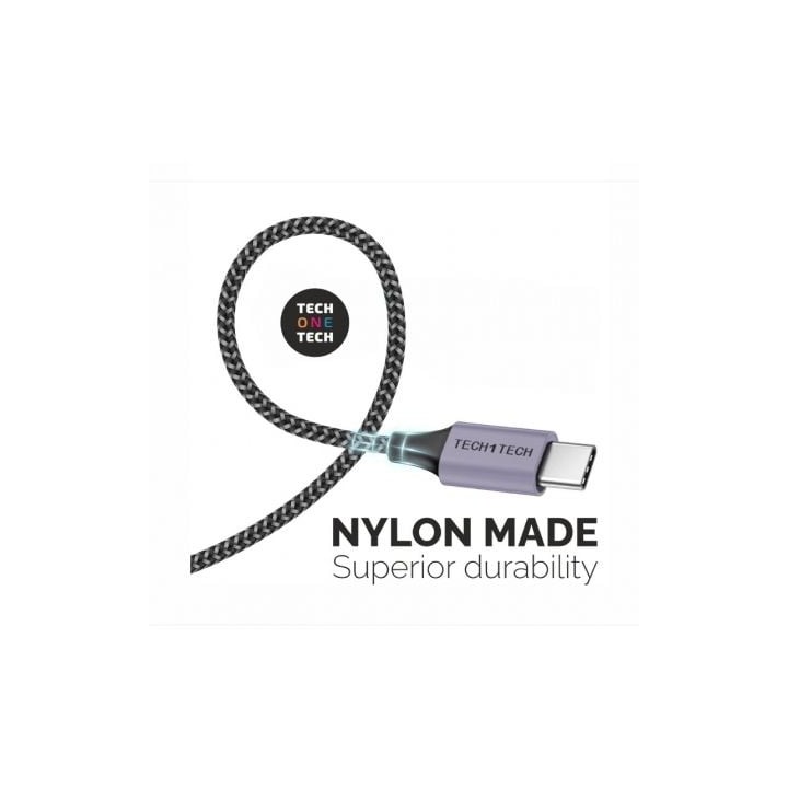 Cable USB-C TECH ONE TECH TEC2023 2m 2.4A Trenzado Nylon Gris