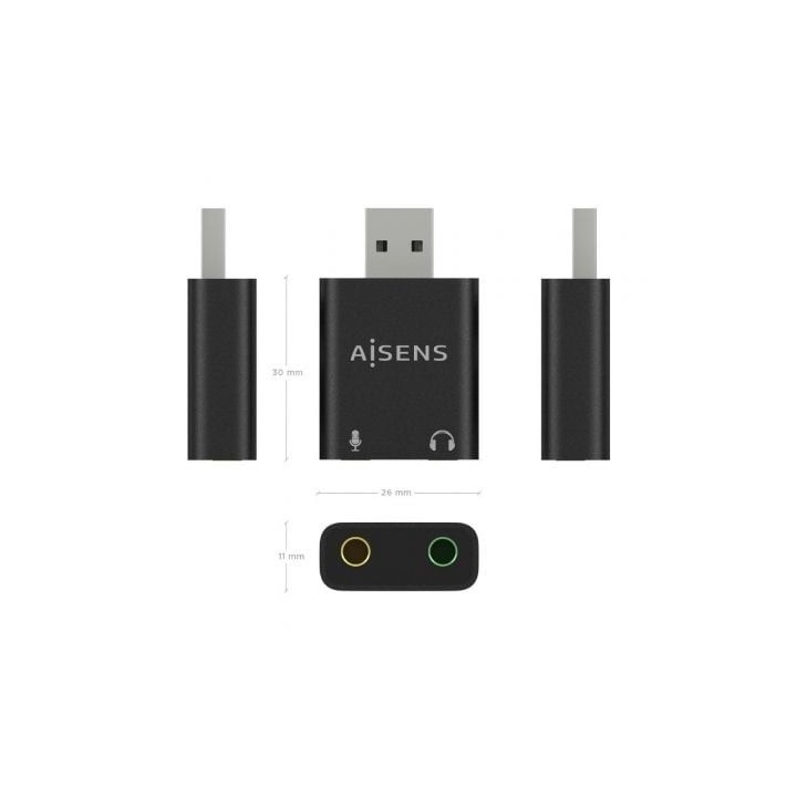 Tarjeta de Sonido AISENS A106-0768 USB-A Conversor Audio 16/24bit Plug&Play Negro