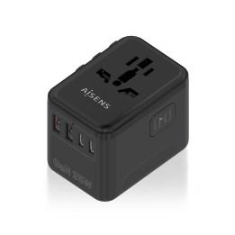 Adaptador Universal de Viaje AISENS GaN 35W 2xUSB-A QC3.0 3xUSB-C PD3.0 Negro