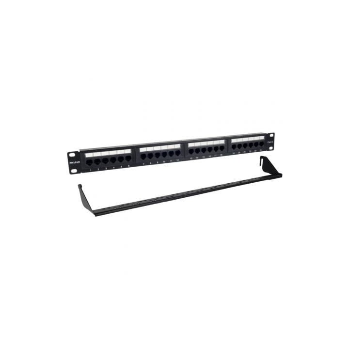 Patch Panel Phasak PU 2424 24P Cat.6 UTP 1U Dual Organizador Rack 19″ Aluminio Negro